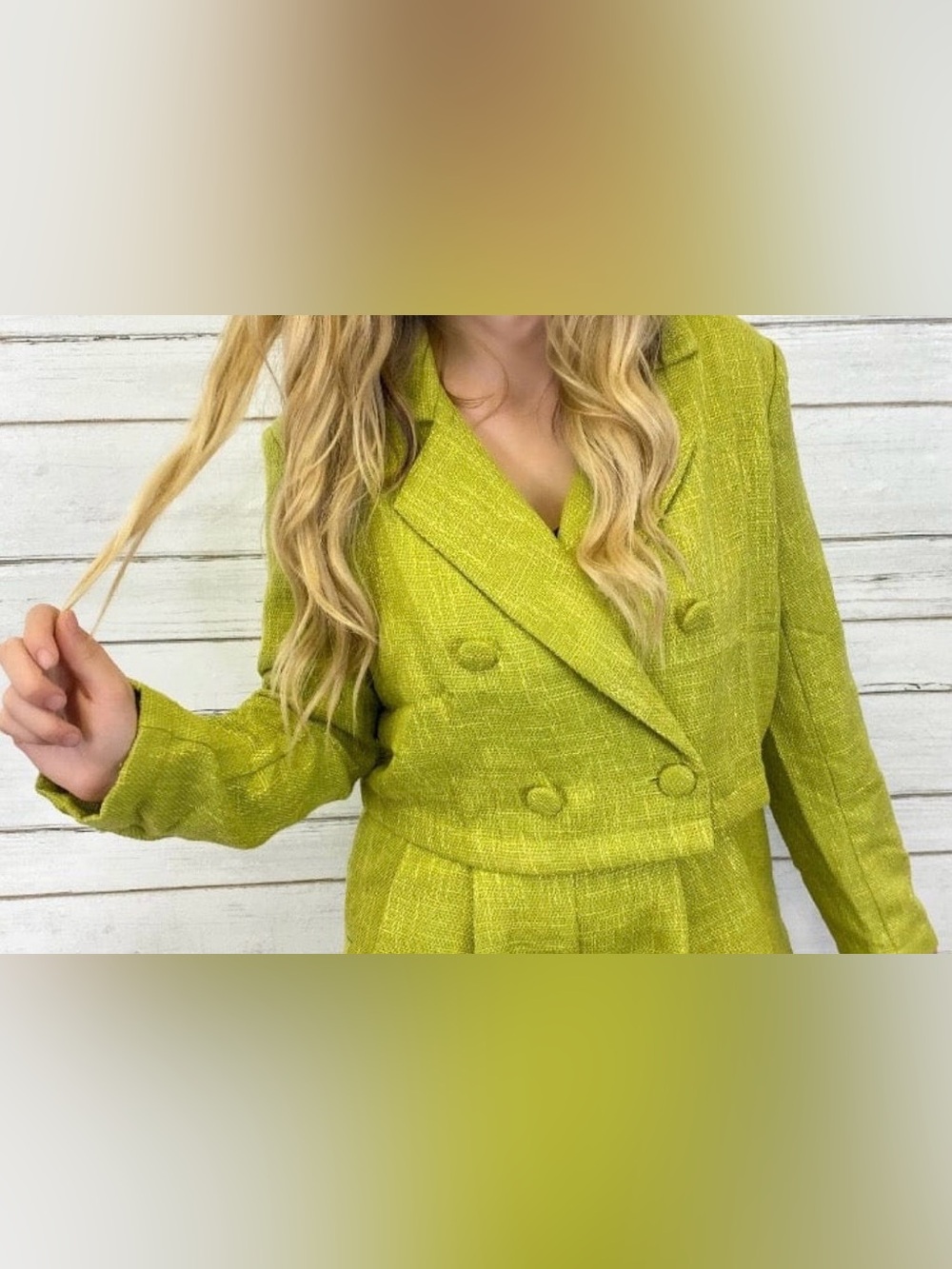 Lush Double-Breasted Lime Green Cropped Blazer size small